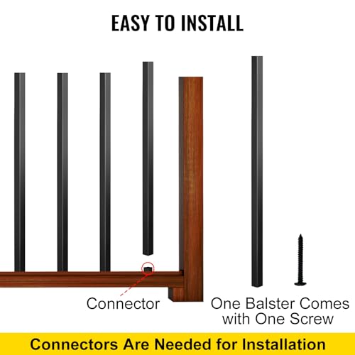 VEVOR Balusters 26 Inch-101 Pack Staircase with Screws Square Aluminum Railing, for Outdoor Stair Deck Porch, Black