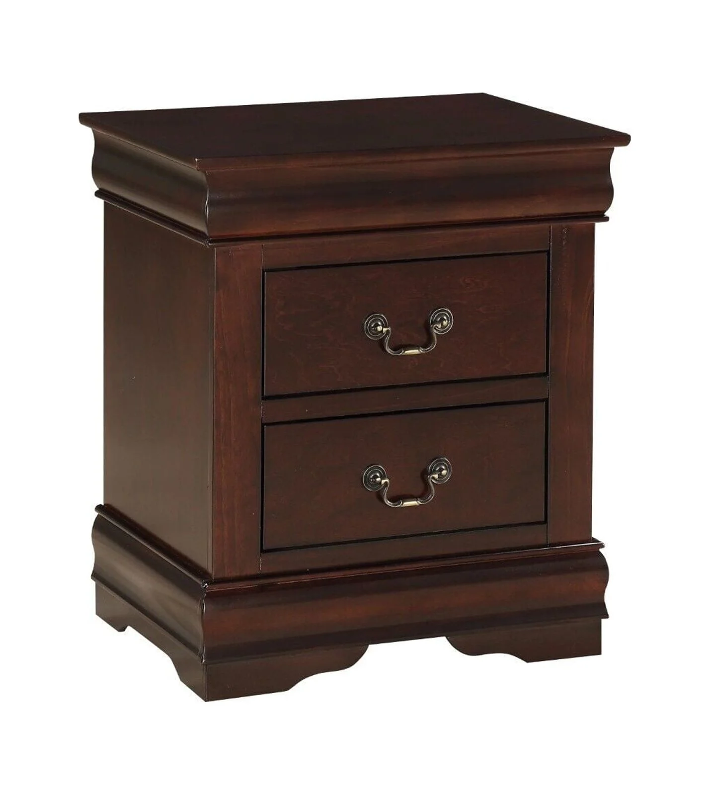 3pc Louis Philip Collection Transitional King Size Bedroom Set Panel Bed and 2x Nightstands Cherry Brown Finish Wooden Furniture