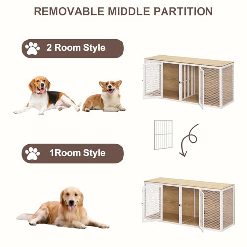Dog Kennel Furniture for 2 Dogs, Double Dog Cage for Small Medium Dogs, Indoor Dog Crate with Divider and Double Doors, 71.6"* 22.4"* 31.9"H
