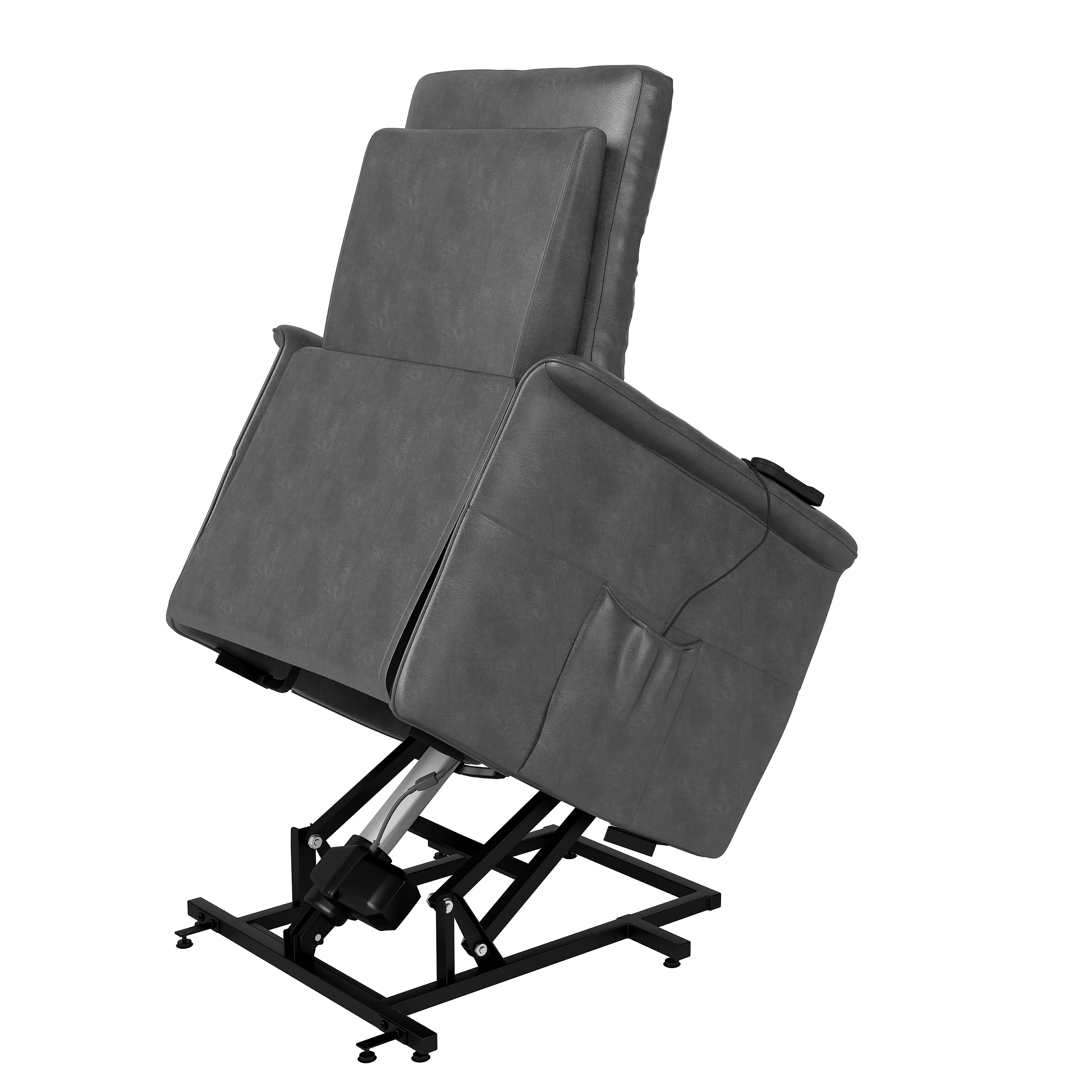 Homesvale Rowan Power Recline and Lift Chair, Gray Faux Leather