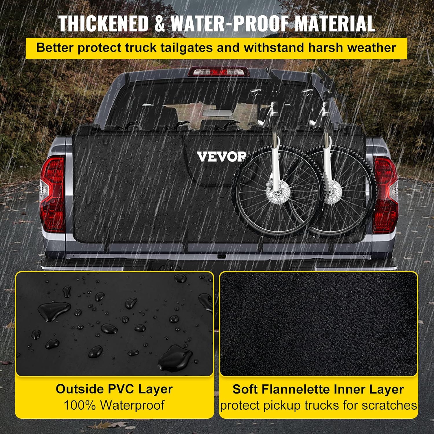VEVOR Tailgate Pad for Bikes, Tailgate Protection Cover Carries UP to 6 Mountain Bikes, 63 Bike Pickup Pad for Pickup Truck, Upgraded