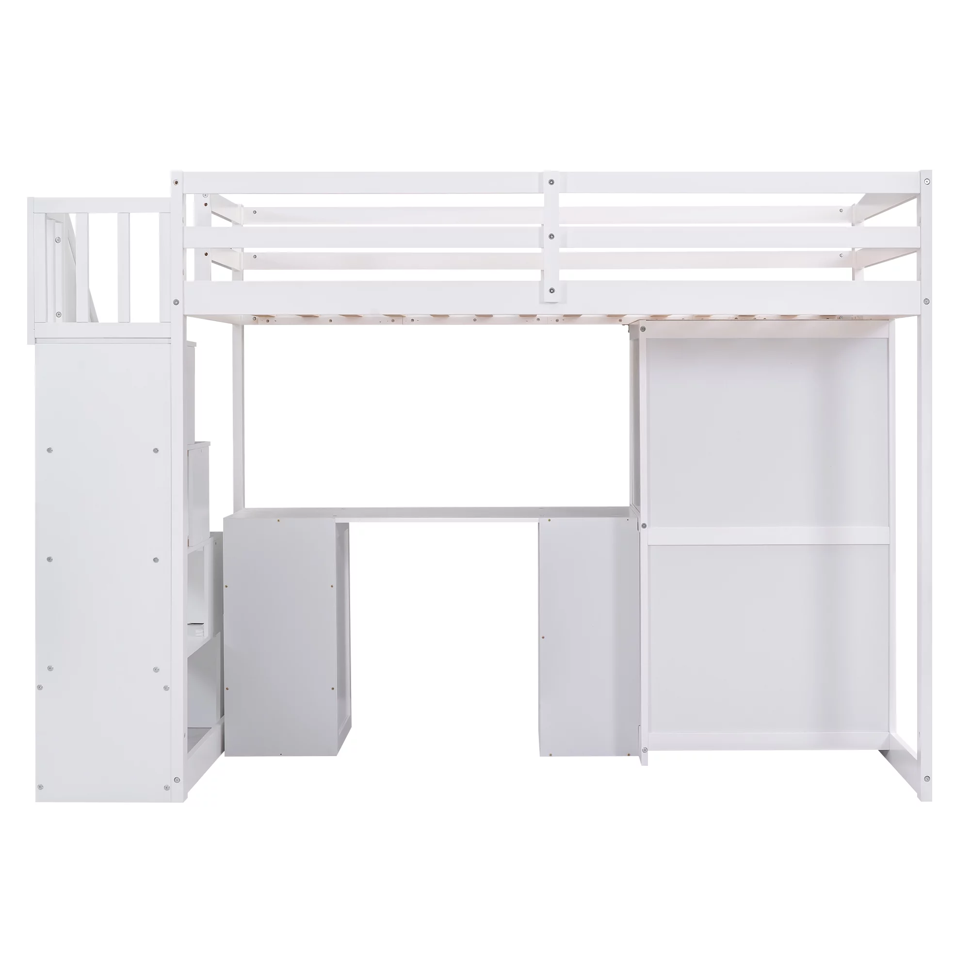 Bellemave Twin Size Loft Bed with Wardrobe and Staircase, Desk and Storage Drawers and Cabinet, Wood All-In-One Loft Bed Frame for Kids, Teens (White)