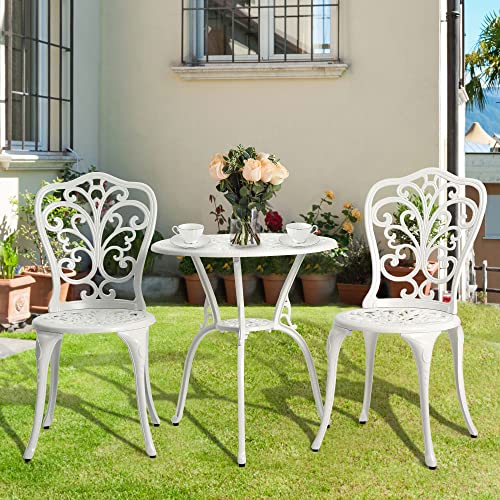HOMEFUN Bistro Table and Chairs Set of 2 Outdoor 3 Piece Patio Set, Rose Pattern Cast Aluminum Bistro for Garden Balcony
