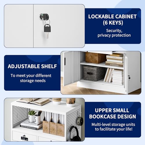 Yizosh Locking Cabinet with 2 Drawers, Metal Storage Cabinet with Locking Doors and Shelves - 41.3" Steel Lockable Storage Cabinet