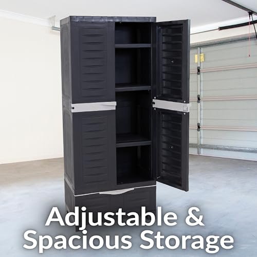 Sunnydaze Lockable Storage Cabinet – Indoor or Outdoor Utility Storage Cabinet with 3 Adjustable Shelves - 57.5" H – Garage, Office, Home