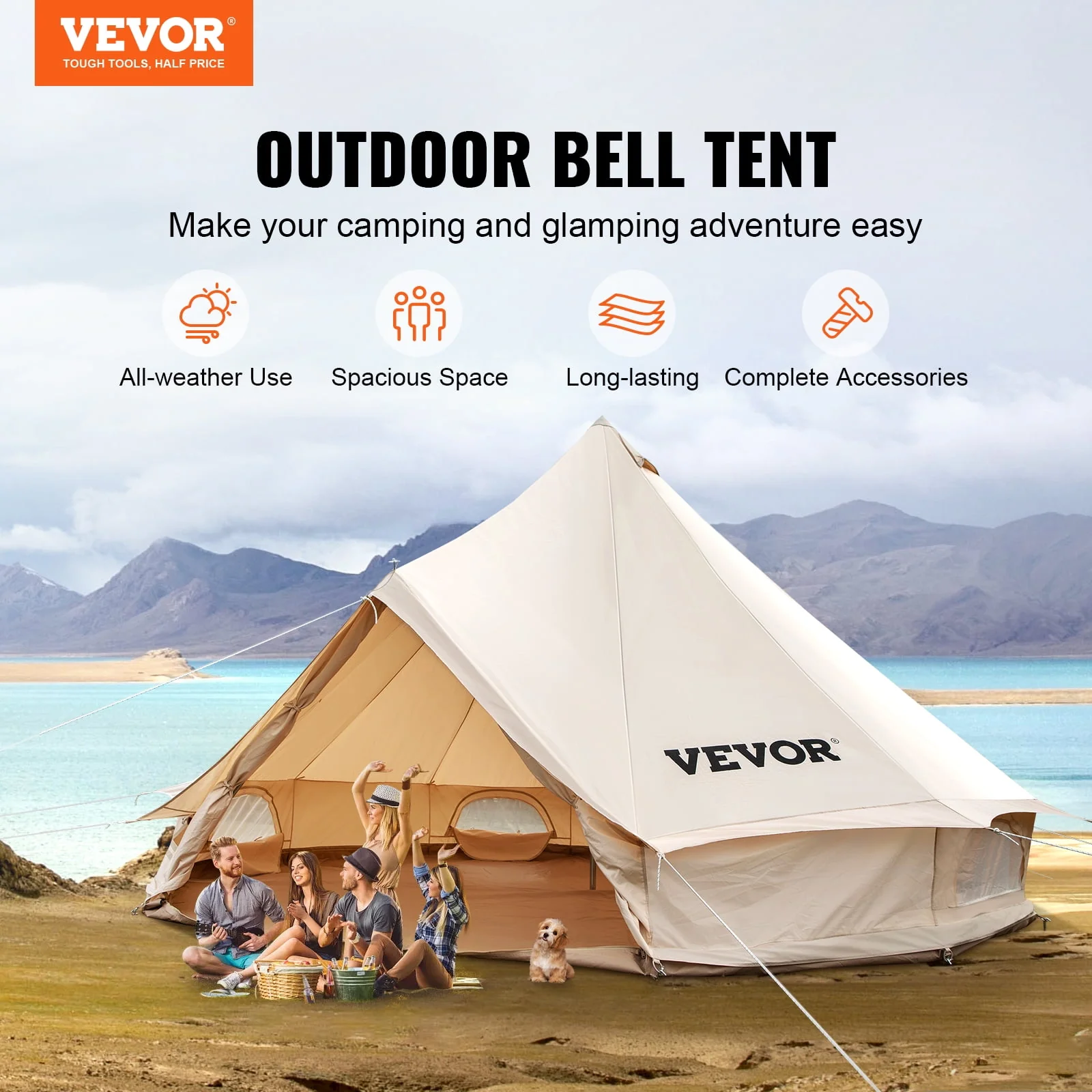 SKYSHALO Yurt Tent 13.1ft Cotton Canvas Tent with Wall Stove Jacket Glamping Tent Waterproof Bell Tent for Family Camping Outdoor Hunting in 4 Seasons