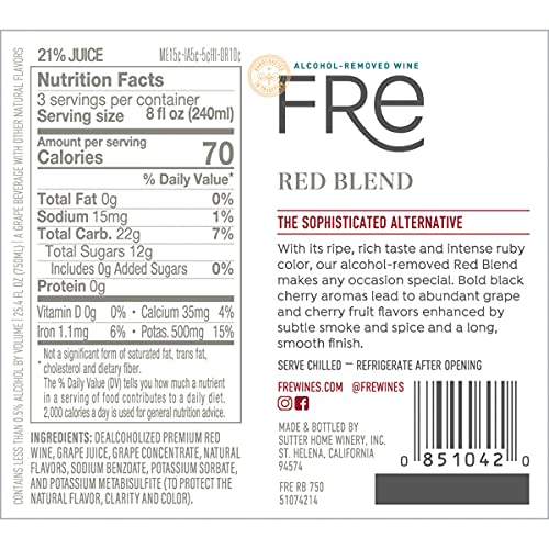 FRE Red Wine Blend, Alcohol-Removed, 750mL Wine Bottle