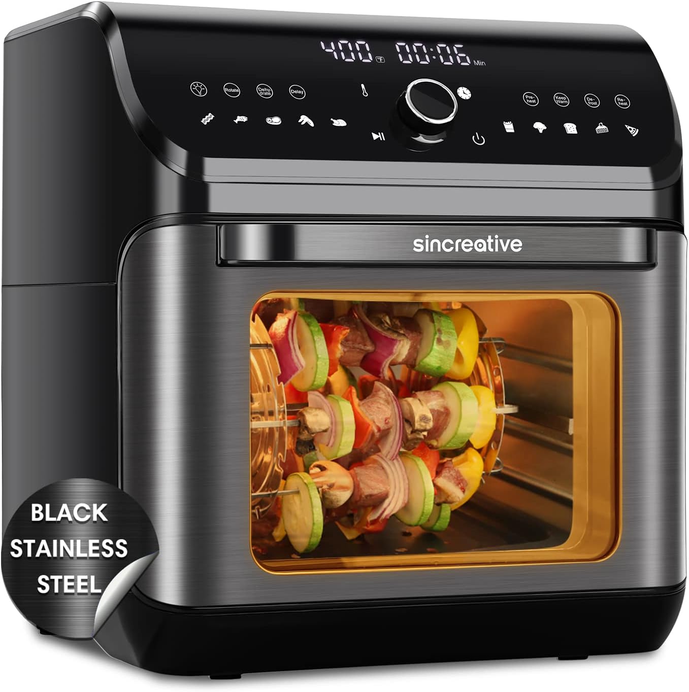 Air Fryer Oven, 10.6 QT Black Stainless Steel 10-in-1 Toaster Oven Air Fryer Combo