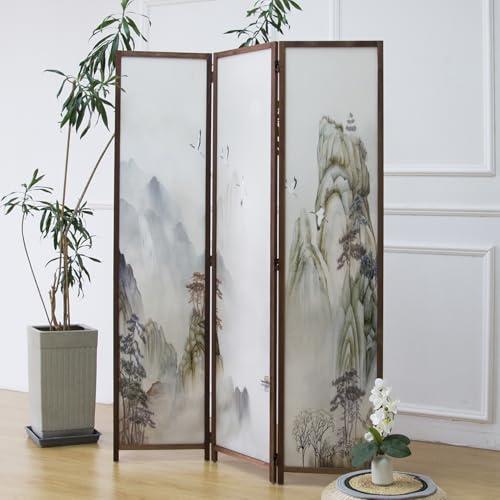 6 Panel Room Divider Screen,Double Faced Room Divider Folding Wall Divider for Room Separation,Mountains and Waters Landscape,67" H x 94.5" W