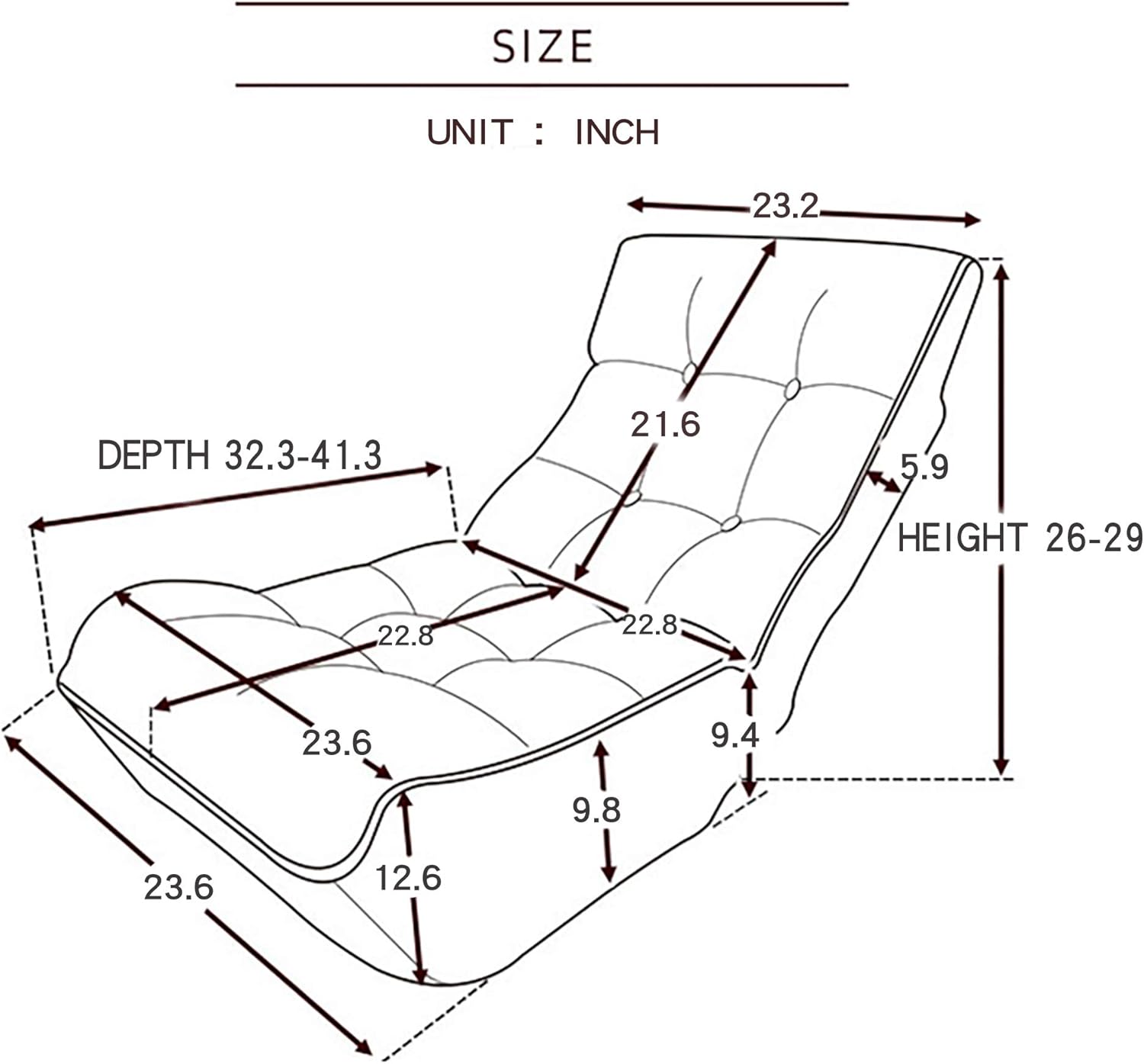 Indoor Chaise Lounge Chair, 3 Angles Adjustable Floor Chair, Cushion Padded Comfy Chair for Living Room and Bedroom