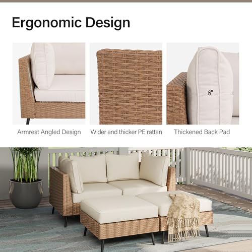 LAUSAINT HOME Outdoor Patio Furniture, 8 Piece Outdoor Sectional Sofa PE Rattan Wicker Patio Conversation Sets