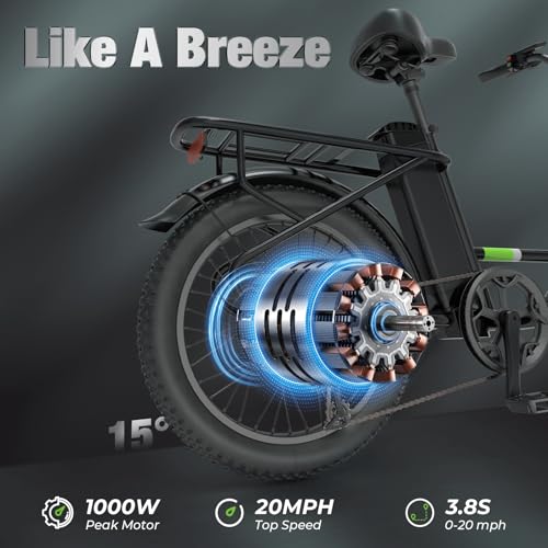 isinwheel U1 Electric Bike, 500W Motor, 20 mph, Folding Ebike, 14"/16"/20" Adults Electric Bicycles, 280.8Wh Battery, 25 Miles PAS Range, Black