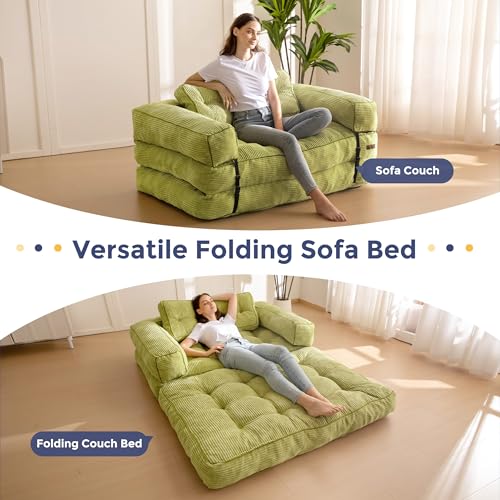 MAXYOYO Folding Sofa Bed, L-Shaped Convertible Sofa Bed with Armrest Foldable Sleeper Couch with Pillow
