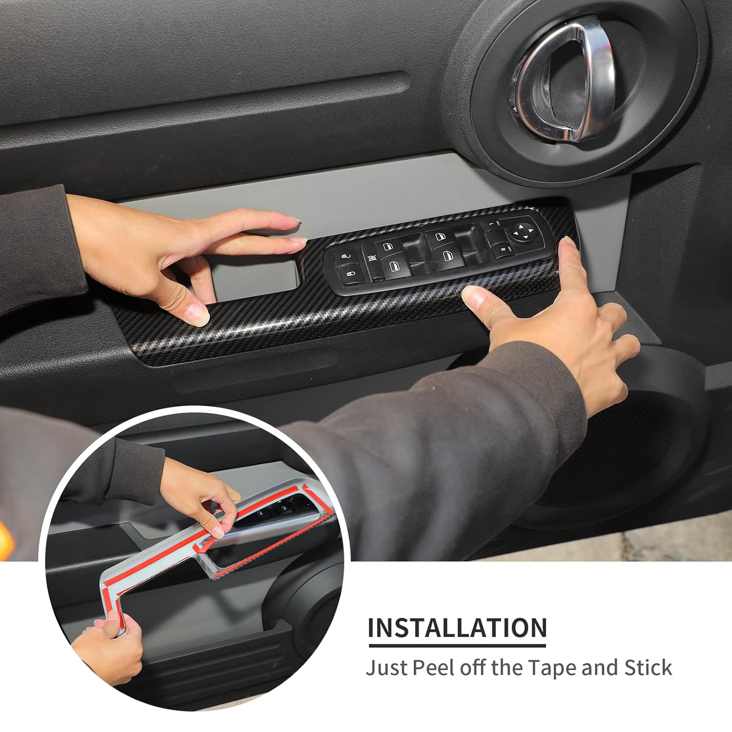 Jimen for 2007-2012 Dodge Nitro Window Lift Switch Panel Cover Trim (Carbon Fiber)