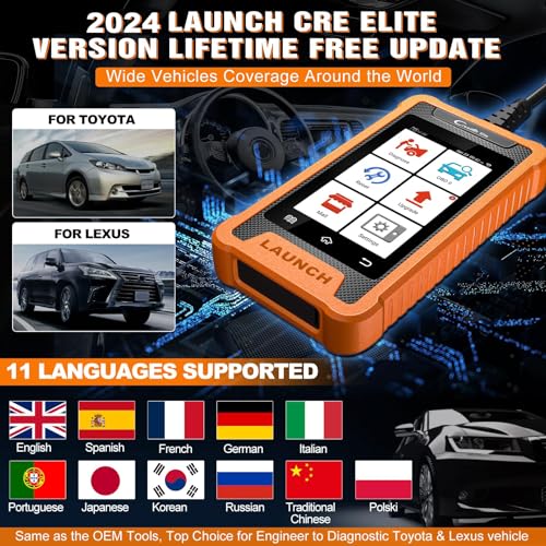 LAUNCH Creader Elite Bi-Directional OBD2 Scanner for Toyota Lexus, 2024 Full System Diagnostic Scan Tool, All Reset Service Code Reader, ECU Coding