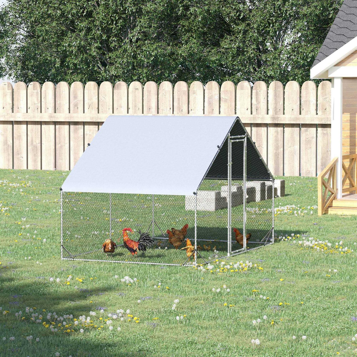PawHut Large Metal Chicken Coop, Walk-in Poultry Cage Hen Playpen House with Cover and Lockable Door for Outdoor - Pet Supplies online store