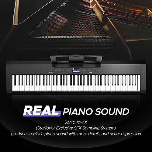 Starfavor 88 Key Full-Weighted Digital Piano, Electric Piano Keyboard for Beginner, Dual 30W Speakers, Graded Hammer Action 88 Keys, Triple Pedal