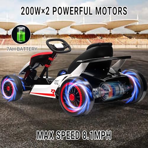 24V Go Kart for Kids, Electric Drift Kart with 2X200W Motor, 7AH Battery, Drift Function, Electric Pedals, and Safety Belt