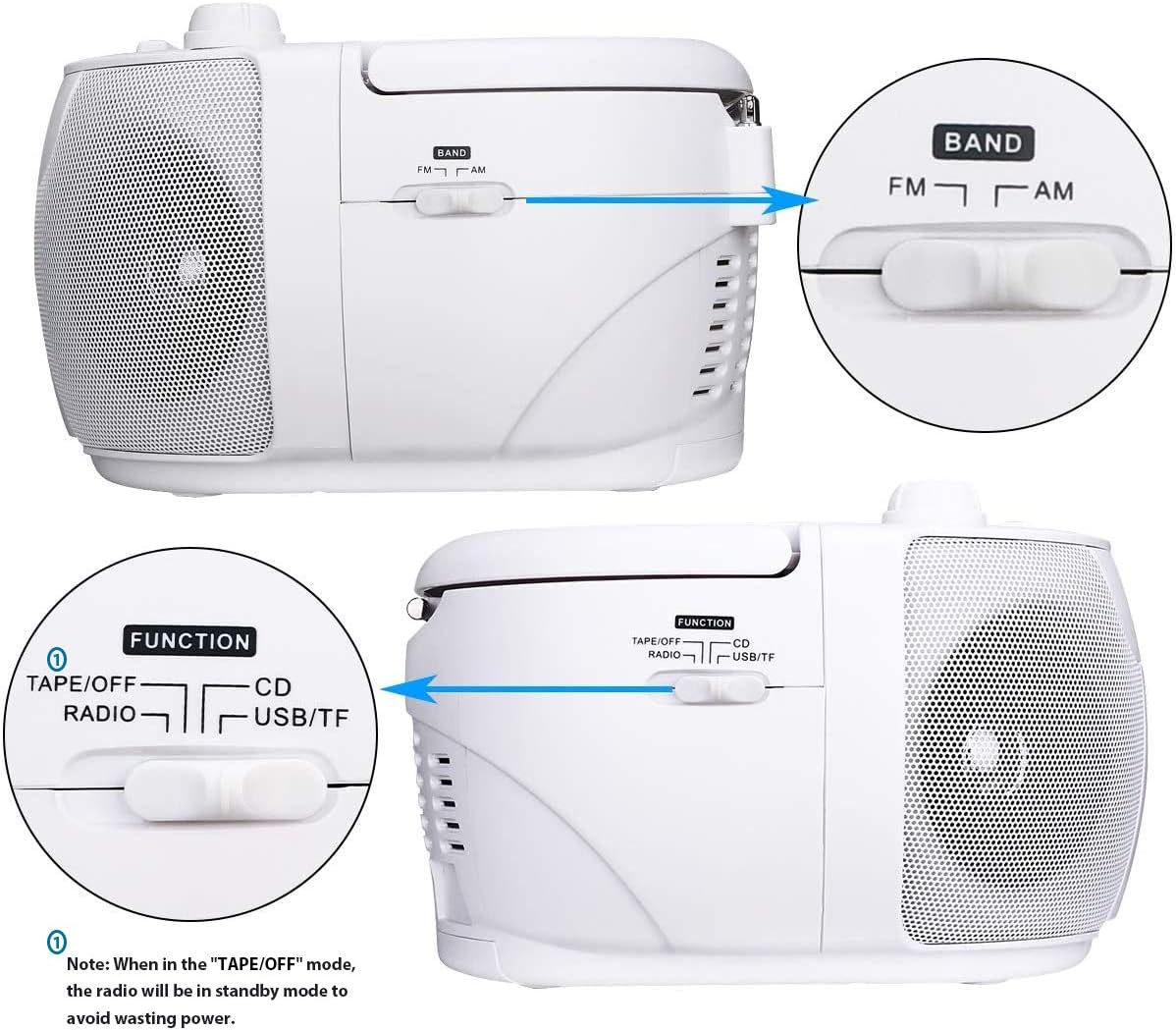 Retekess TR621 CD and Cassette Player Combo, Portable Boombox AM FM Radio, MP3 Player Stereo Sound with Remote Control, USB, TF Port