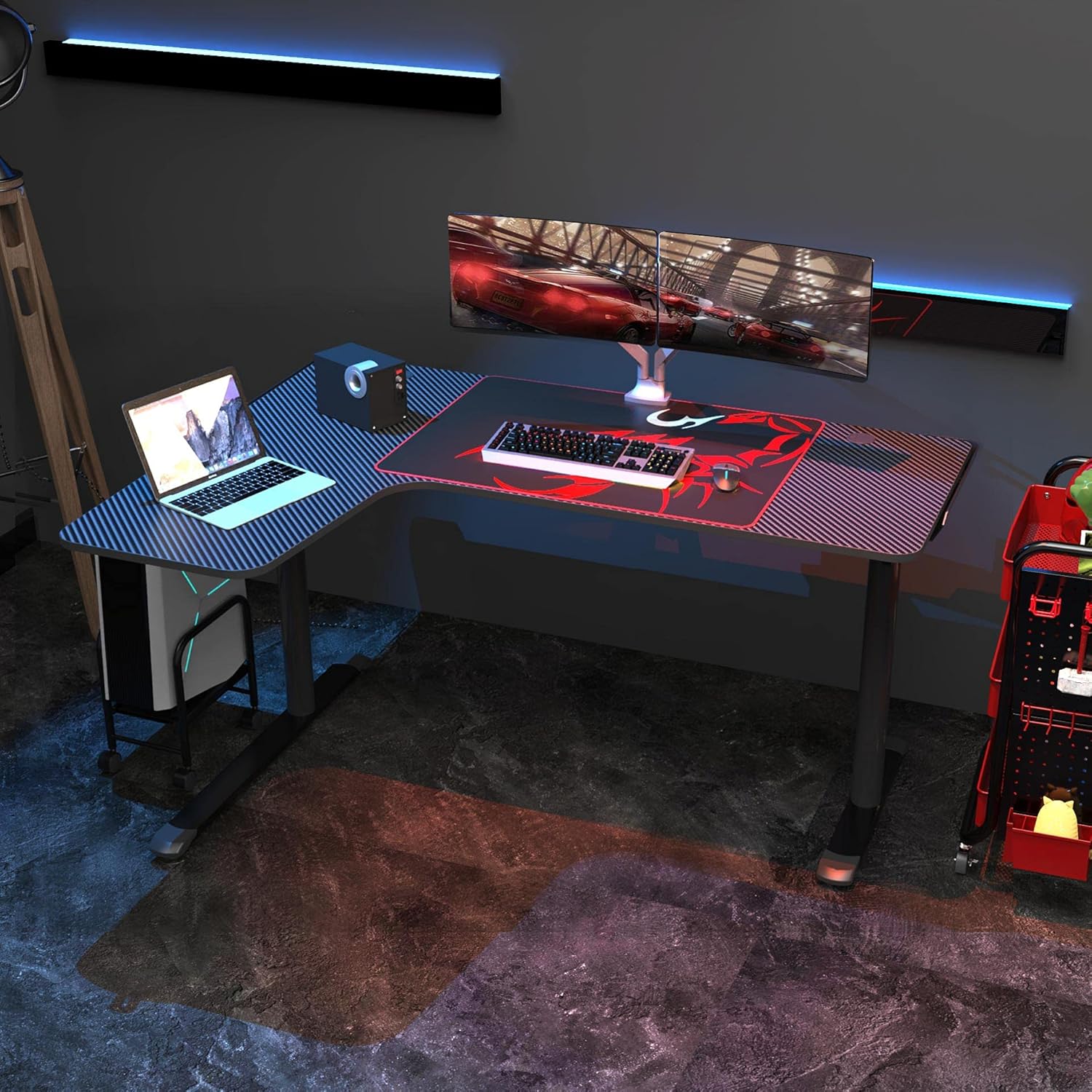 EUREKA ERGONOMIC L Shaped Gaming Desk, 60 Inch Corner Gaming Desk, Large Computer Desk, PC Gaming Desk with Mouse Pad and Cable Management for Gift