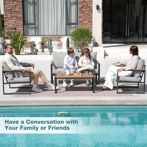 Patio Furniture Set, 4 Pieces Outdoor Patio Furniture with Coffee Table Set