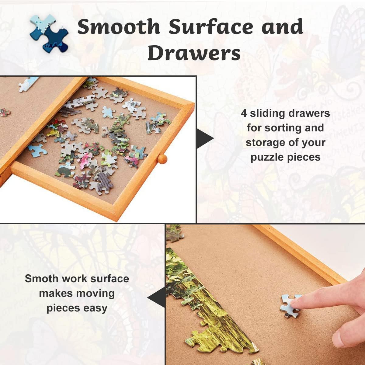 1500 Piece Puzzle Board, 34" x 26", Puzzle Board, Puzzle Table, Puzzle Tables for Adults, Puzzle Boards with 4 Storage & Sorting Drawers