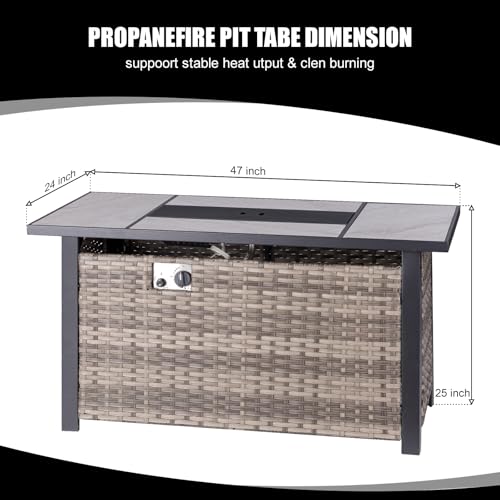 30" Propane Fire Pit with Real Ceramic Tabletop, 50000 BTU Gas Firepit Table with Lid & Glass Rock, Outdoor Fire Pit for Dining or Party