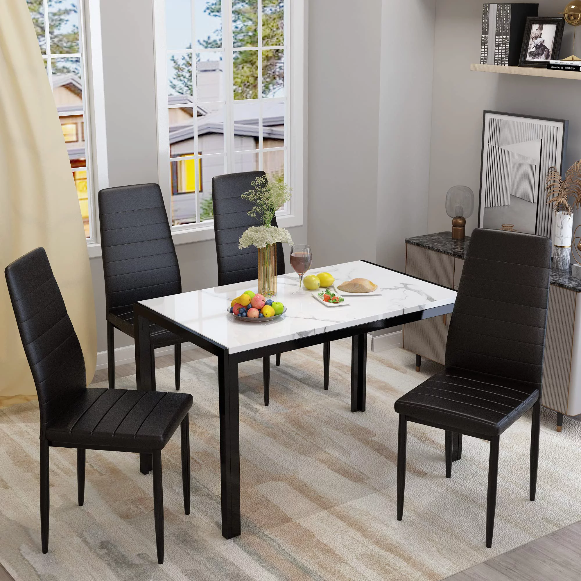 AWQM Faux Marble Dining Table Set for 4,Kitchen Table and Chairs,5 Piece Dining Room Table Set