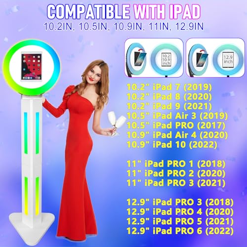 iPad Photo Booth for 10.2" 10.9" 11" 12.9" iPad Selfie Machine Portable Photo Booth Shell Adjustable Stand Photobooth Machine with Case for Wedding