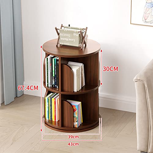 Rotating Bookshelf Solid Wood 2-Tier Floor Bookshelf in Student Dormitory Bookcase Shelf Organizer Shelves for Living Room & Office