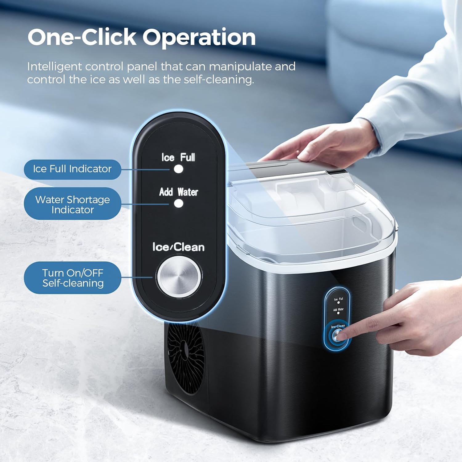 AGLUCKY Nugget Ice Maker Countertop, Portable Pebble Ice Maker Machine, 35lbs/Day Chewable Ice, Self-Cleaning, Stainless Steel