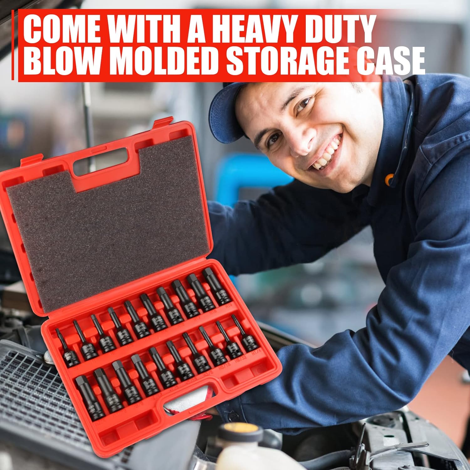 C&T 20 Piece 1/2 Drive Master Impact Hex Driver Set, SAE Metric Hex Head Impact Driver Bit Set 1/4 - 3/4, 6mm - 19mm