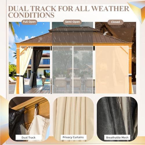 YOLENY 10' x 12' Hardtop Gazebo, Metal Gazebo with Aluminum Frame, Double Galvanized Steel Roof, Curtains and Netting Included