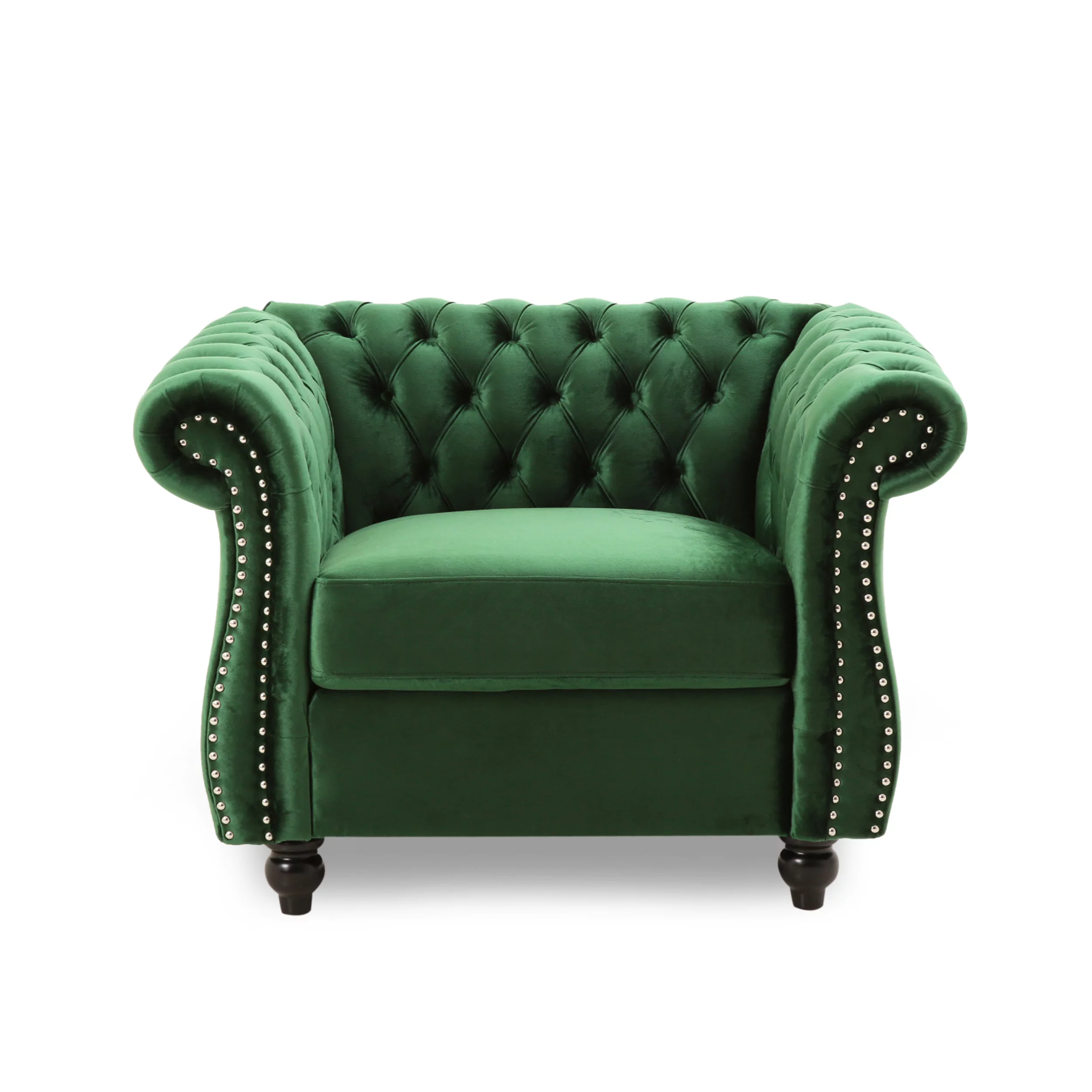 Noble House Millie Chesterfield Velvet Club Chair, Green - Radiant Selections