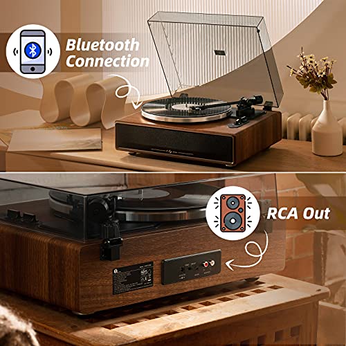 1 by ONE High Fidelity Belt Drive Turntable with Built-in Speakers, Vinyl Record Player with Magnetic Cartridge