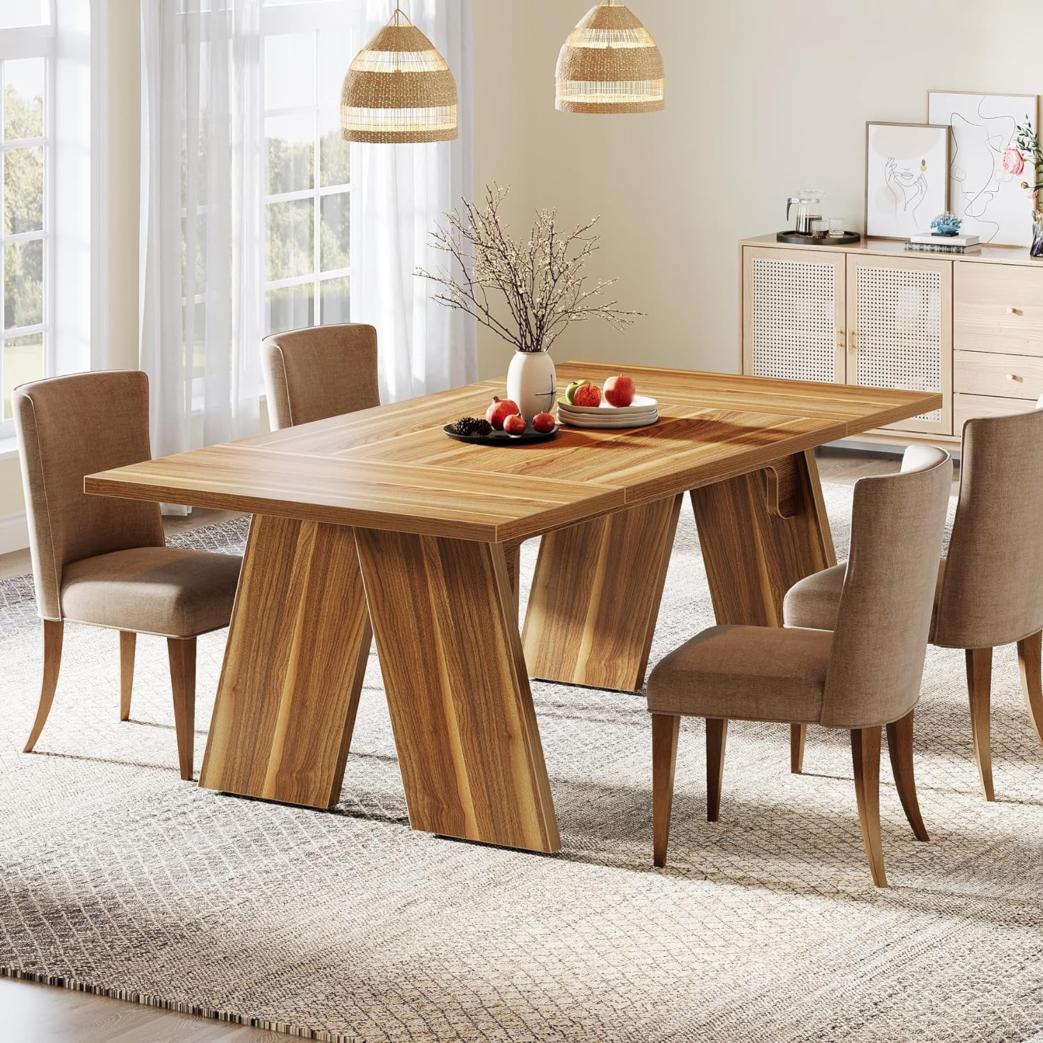 Tribesigns 71" Large Dining Table for 6 People, Farmhouse Dinner Table - Curated Treasures Market