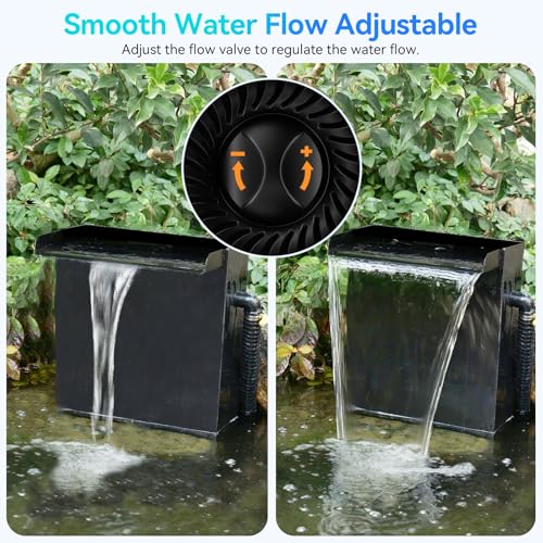 POPOSOAP 24 Inch Pond Waterfall Spillway with 1200GPH Pump, 304 Stainless Steel Waterfall Kit with 9.8FT Corrugated Tube