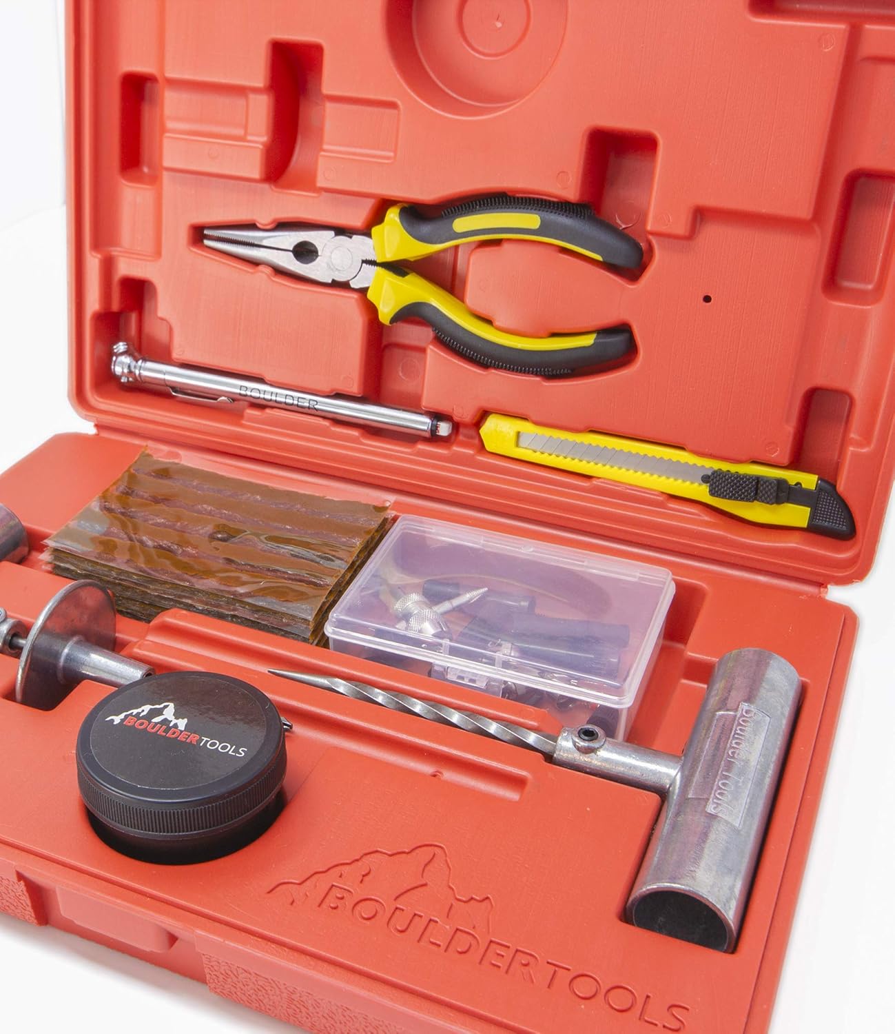 Boulder Tools - Heavy Duty Tire Repair Kit for Car, Truck, RV, SUV, ATV, Motorcycle, Tractor, Trailer. Flat Tire Puncture Repair Kit