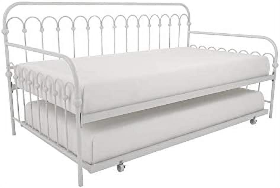 Bright Pop Twin Metal Daybed and Trundle, Stylish & Multifunctional, Built-in Casters, White