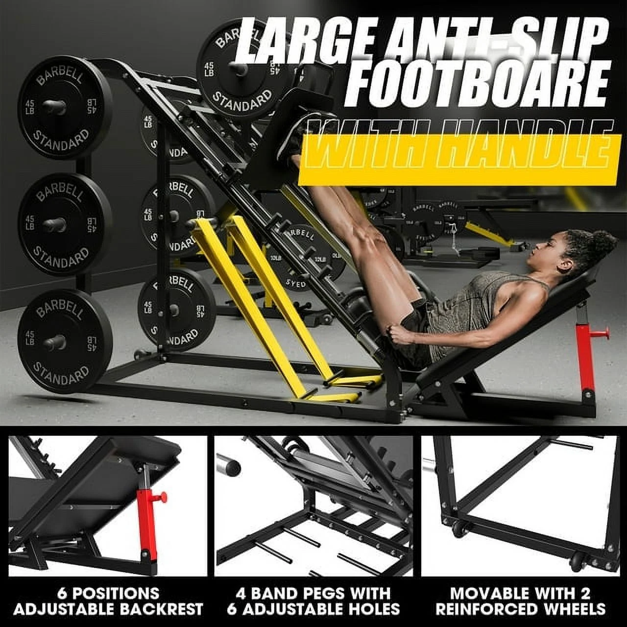 syedee Leg Press Machine with Calf Block, 1500LBS Weight Capacity Adjustable Leg Machine with Resistance Band Pegs and Plate Storages