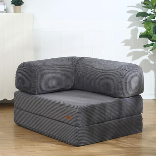 COMAX Folding Sofa Bed, Convertible Chair Bed Corduroy 3-in-1 Foldable Floor Couch with High-Density Foam, Futon Sofa Sleeper Mattress