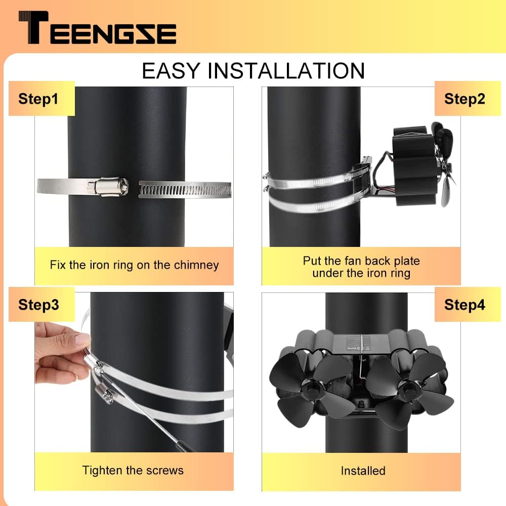 TEENGSE Heat Powered 8 Blade Wood Stove Fan