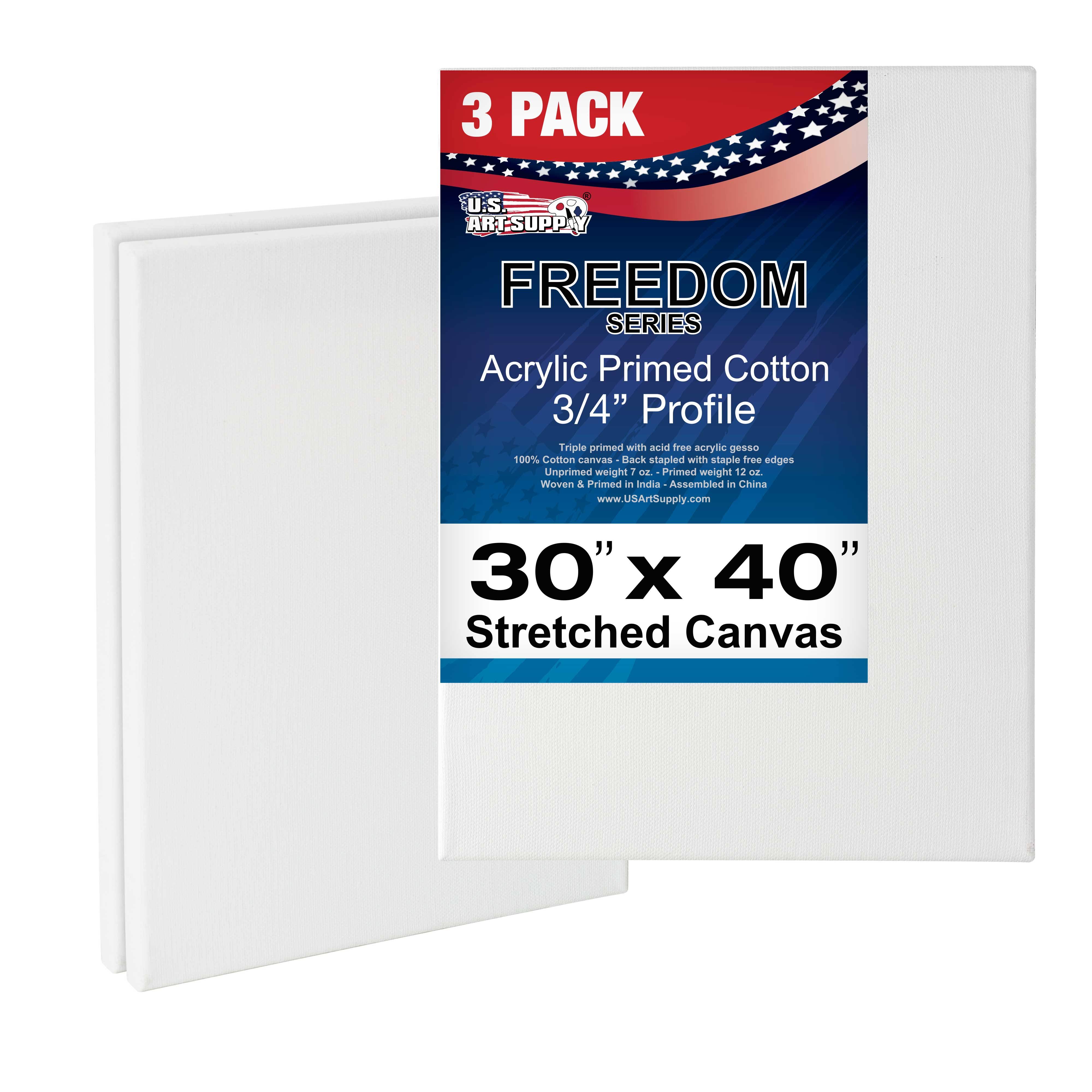 U.S. Art Supply 30 x 40 inch Stretched Canvas 12-Ounce Primed 3-Pack - Professional White Blank 3/4 inch Profile Heavy-Weight Ge