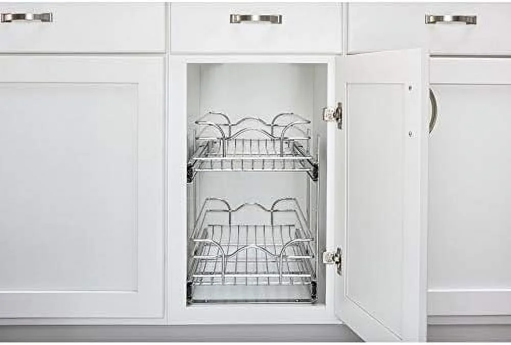 ZFGSUIJN 2-Tier Kitchen Cabinet Pull Out  and Drawer Organizer Slide Out Pantry  Basket in Multiple Sizes  12 x 18 In  5WB2-1218CR-1