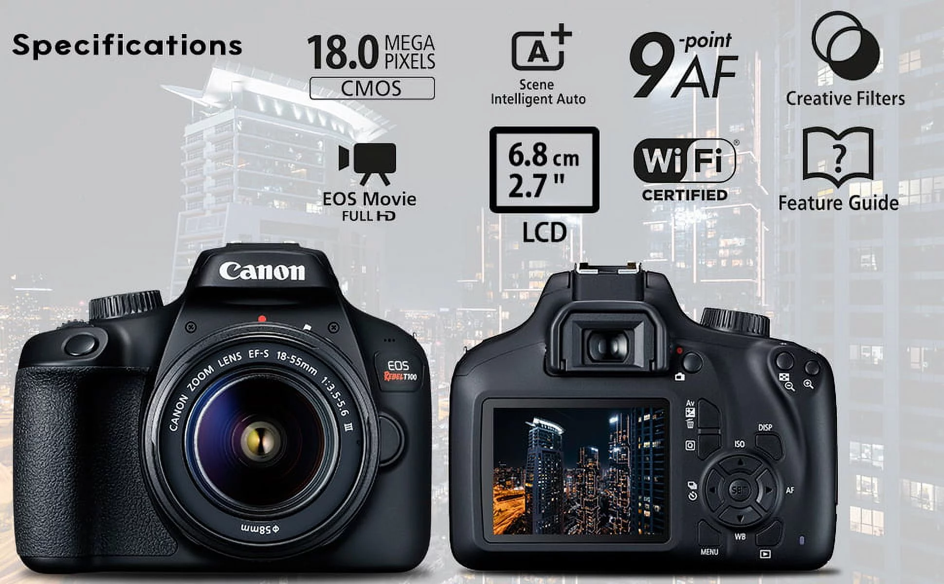 Canon EOS 4000D / Rebel T100 DSLR Camera with 18-55mm Lens + Creative Filter Set
