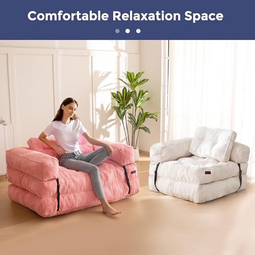 MAXYOYO Folding Sofa Bed, L-Shaped Convertible Sofa Bed with Armrest Foldable Sleeper Couch with Pillow