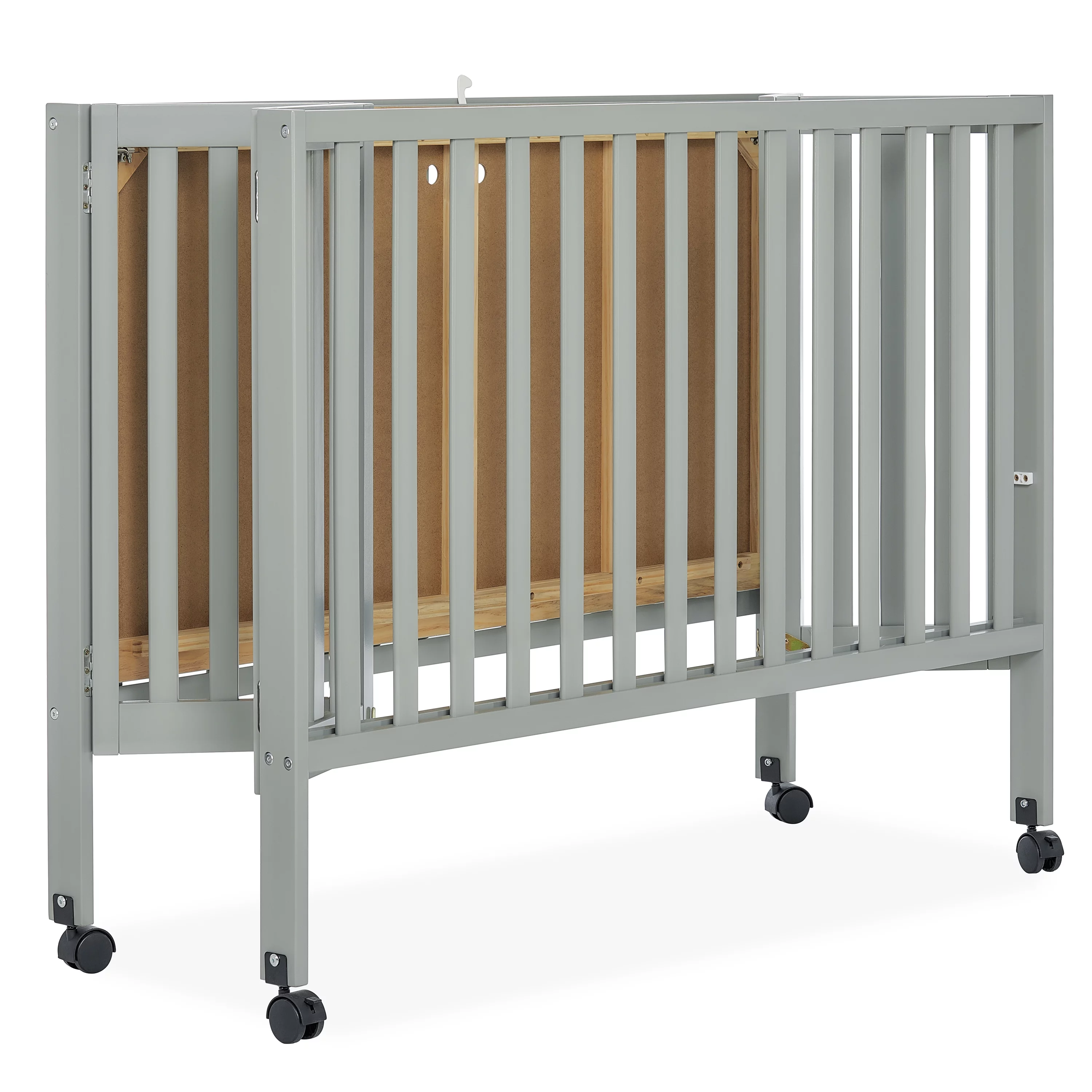 Dream On Me Quinn Full-Size Folding Crib in Cool Grey, Removeable Wheels, Modern Nursey, Adjustable Mattress Support, Portable Crib