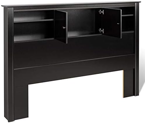 Pemberly Row Full Queen Wood Bookcase Headboard and Cabinet Storage in Black Finish