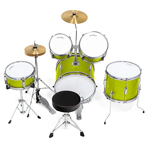 Ashthorpe 5-Piece Complete Junior Drum Set with Genuine Brass Cymbals - Advanced Beginner Kit with 16" Bass, Adjustable Throne, Cymbals, Hi-Hats