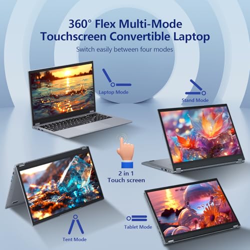 2 in 1 Laptop Computer, 15.6 Inch Convertible Laptop, 16GB DDR4 RAM 512GB SSD Touchscreen Laptop, AMD Ryzen R3 3200U, AMD Radeon, FHD 1920x1080